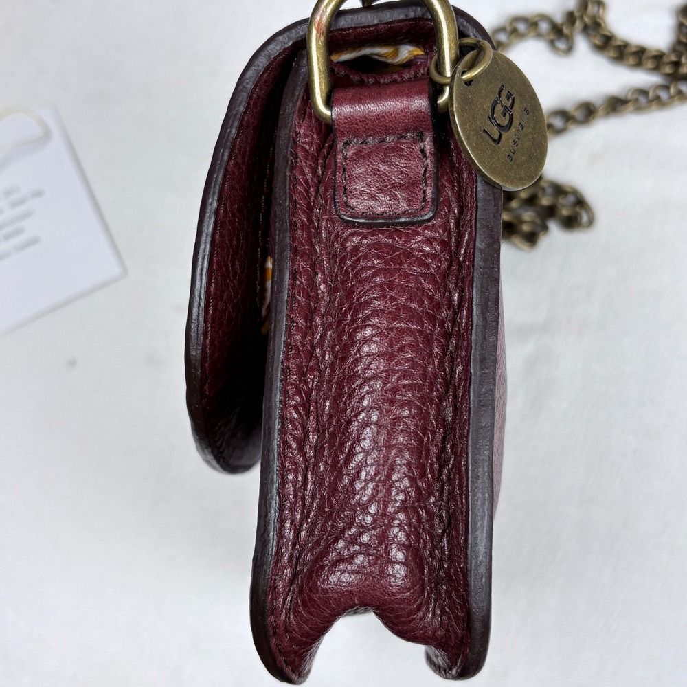 UGG Burgundy Brooklyn Pebbled  Leather Mini Crossbody Bag Turn Lock Chain Strap - Picture 7 of 16